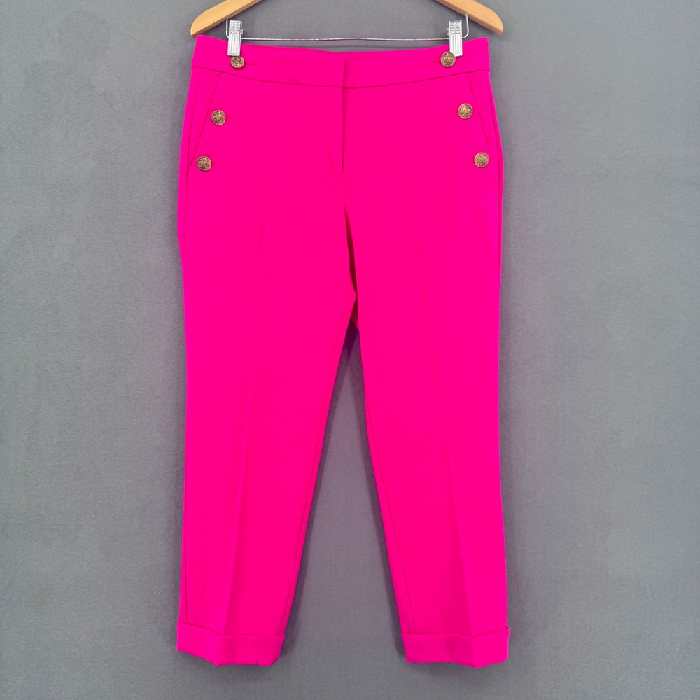 LOFT Sailor Pants Womens 8 Petite Pink Gold Button Ankle Trousers Barbiecore